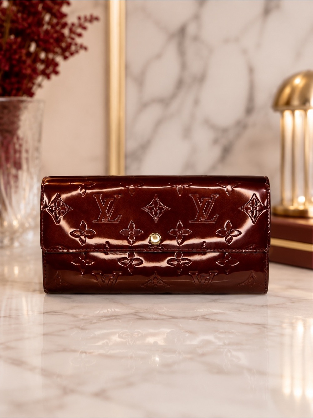 Louis Vuitton Burgundy Vernis Sarah Wallet – Amarante Patent Leather | Full Set